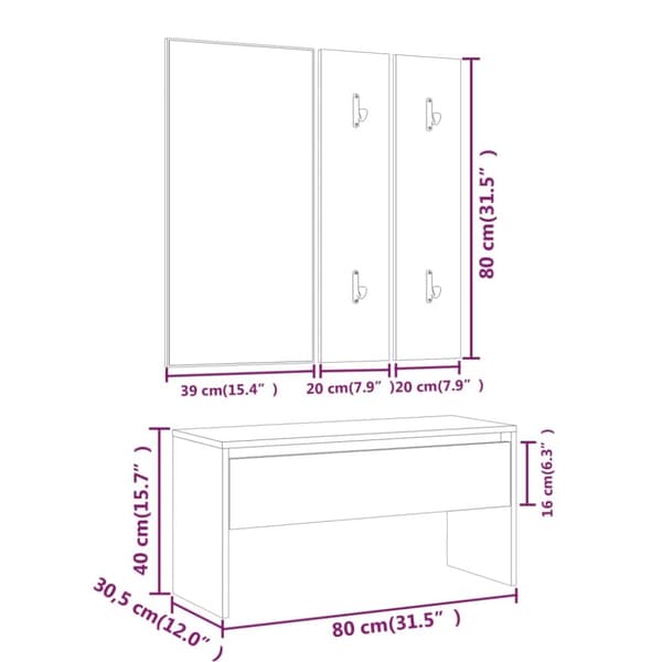 Hallmöbler set betonggrå konstruerat trä - Hallenhet - Hallenheter - Home & Living