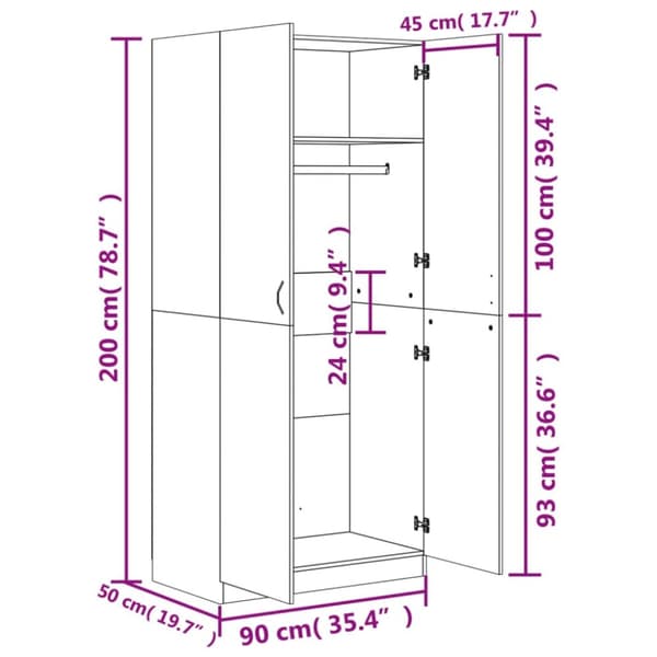 Klædeskab 90x52x200 cm konstrueret træ betongrå - Klædeskab - Klædeskabe - Home & Living