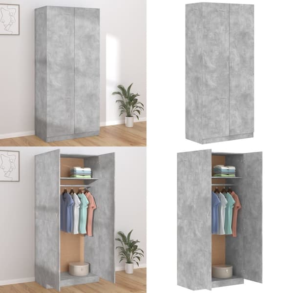 Klædeskab 90x52x200 cm konstrueret træ betongrå - Klædeskab - Klædeskabe - Home & Living