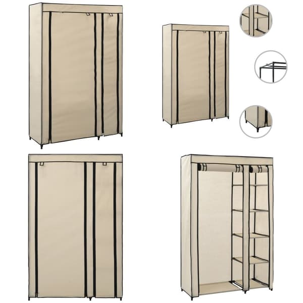 Foldbart klædeskab 110 x 45 x 175 cm stof cremefarvet - Foldegarderobe - Foldegarderober - Home & Living