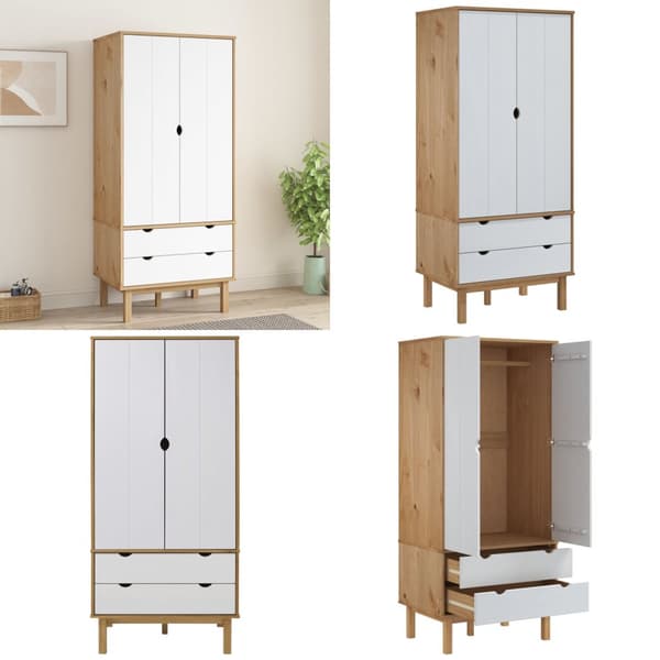 Tøjskab OTTA 76,5x53x172 cm massivt fyrretræ brun og hvid - Klædeskab - Klædeskabe - Home & Living