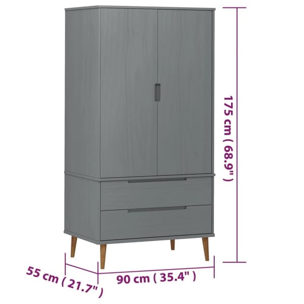 Tøjskab MOLDE 90x55x175 cm massivt fyrretræ grå - Klædeskab - Klædeskabe - Home & Living