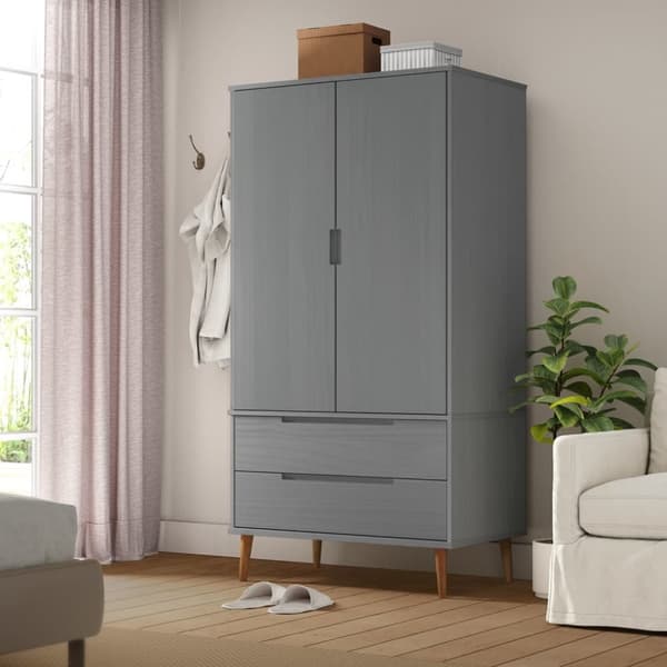 Tøjskab MOLDE 90x55x175 cm massivt fyrretræ grå - Klædeskab - Klædeskabe - Home & Living