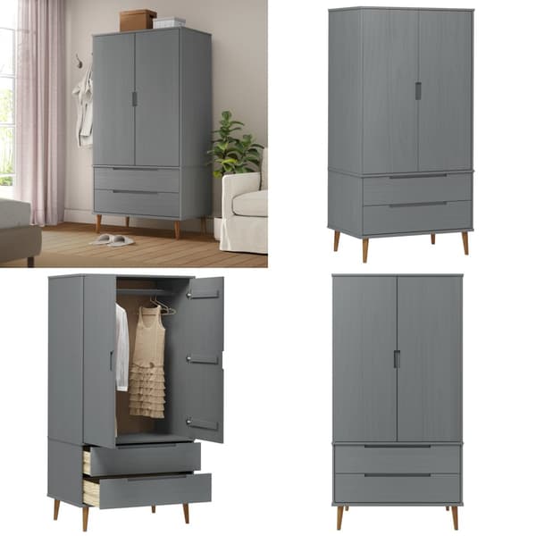 Tøjskab MOLDE 90x55x175 cm massivt fyrretræ grå - Klædeskab - Klædeskabe - Home & Living