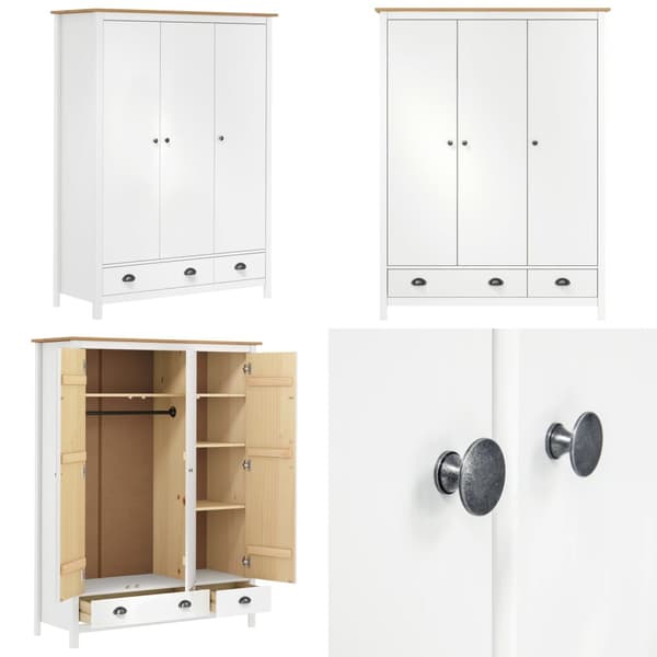 Klædeskab med 3 låger Hill 127x50x170 cm massivt fyrretræ hvid - Garderobeskab - Garderobeskabe - Home & Living