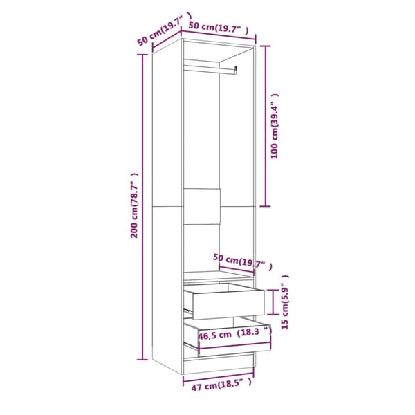 Klædeskab med skuffer 50x50x200 cm konstrueret træ røget egetræ - Klædeskab - Klædeskabe - Home & Living