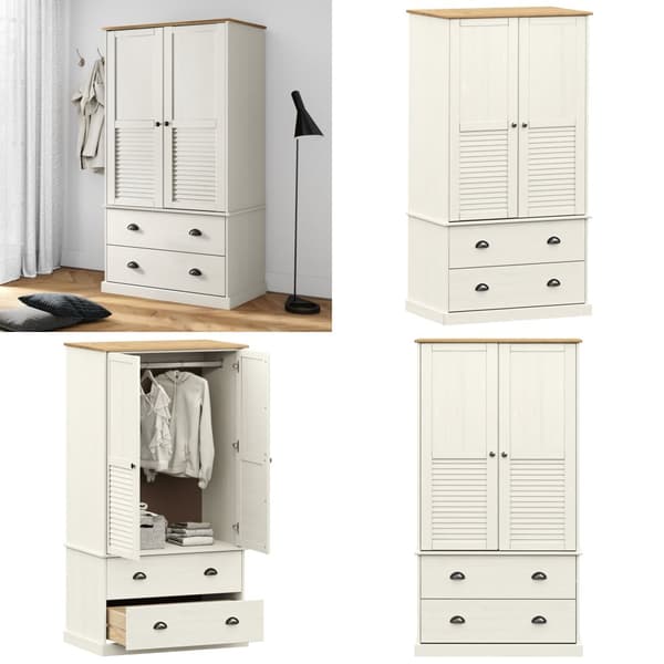 Klädskåp VIGO vit 90x55x176 cm massiv furu - Klädhängare - Hatthylla - Home & Living