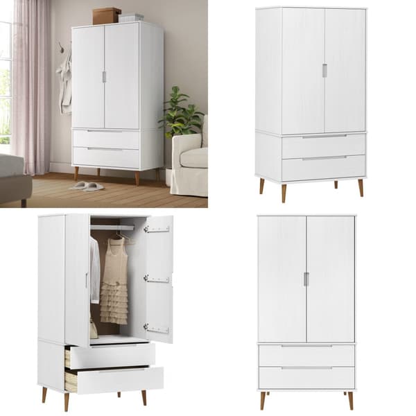 Klädskåp MOLDE vit 90x55x175 cm massiv furu - Klädhängare - Hatthylla - Home & Living