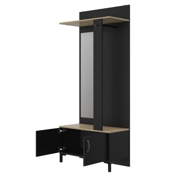 GAMI 2-dörrars entréskåp - Made in France - Sonoma ek och svart dekor - L 81 x H 190 x D 37 cm - BUTIK