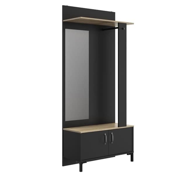 GAMI 2-dörrars entréskåp - Made in France - Sonoma ek och svart dekor - L 81 x H 190 x D 37 cm - BUTIK