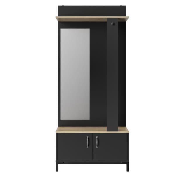 GAMI 2-dörrars entréskåp - Made in France - Sonoma ek och svart dekor - L 81 x H 190 x D 37 cm - BUTIK