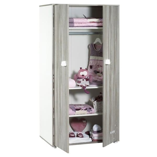 Smile bear babygarderob - Flintaek - Vit - 2 dörrar - 168x85x57cm - Babypris