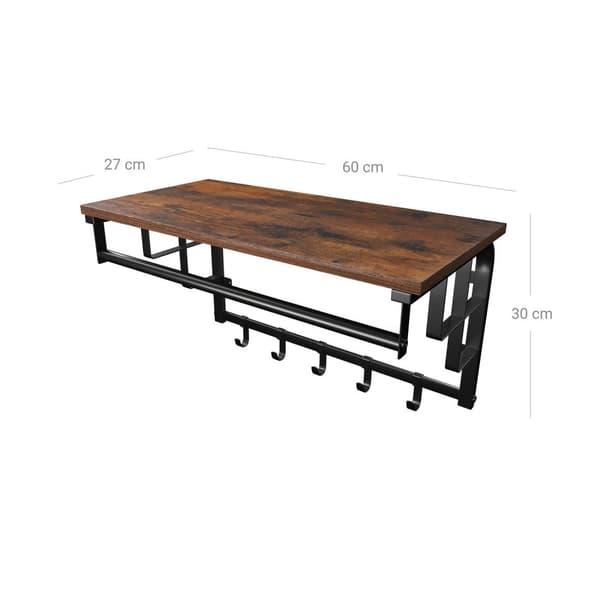 Rootz-seinävaateteline - Vintage vaateripustin - sisäänkäynnin järjestäjä - lastulevyhylly - tilaa säästävä ratkaisu - 66 cm x 27 cm x 30 cm