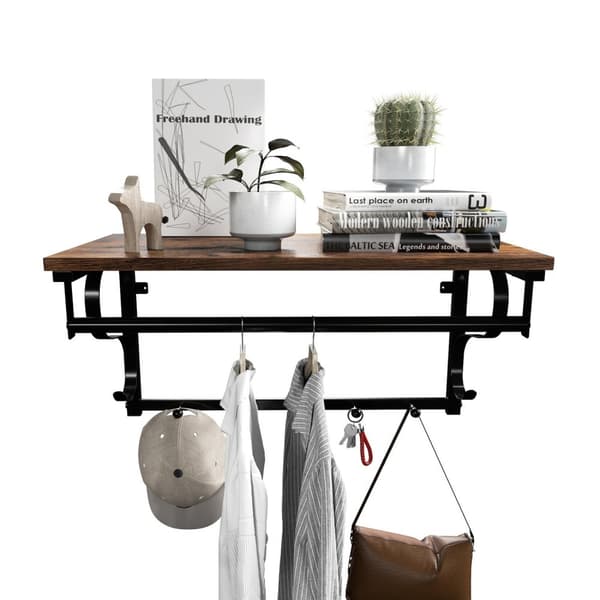 Rootz-seinävaateteline - Vintage vaateripustin - sisäänkäynnin järjestäjä - lastulevyhylly - tilaa säästävä ratkaisu - 66 cm x 27 cm x 30 cm