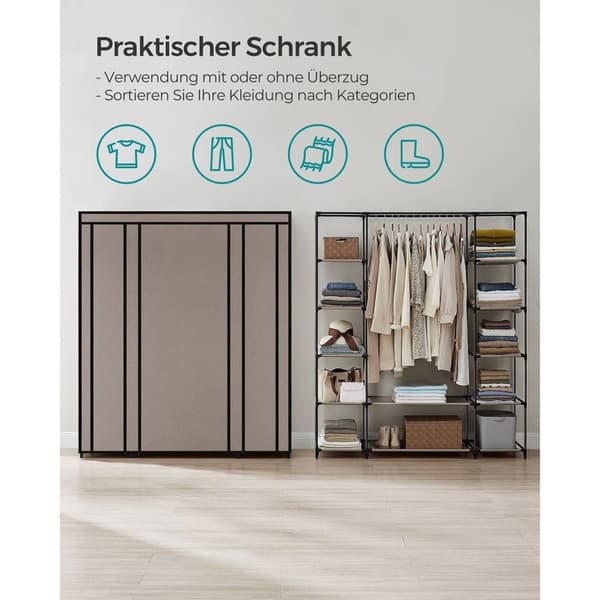 Rootz tygskåp - Garderobsarrangör - Förvaringsenhet - Non-woven tyg - Metallrör - PP-plastkontakt - Taupe - 45cm x 150cm x 175cm