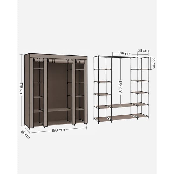 Rootz tygskåp - Garderobsarrangör - Förvaringsenhet - Non-woven tyg - Metallrör - PP-plastkontakt - Taupe - 45cm x 150cm x 175cm