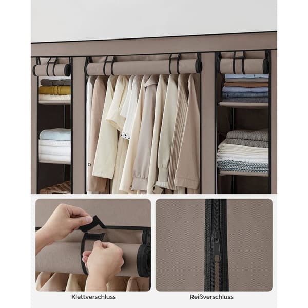 Rootz tygskåp - Garderobsarrangör - Förvaringsenhet - Non-woven tyg - Metallrör - PP-plastkontakt - Taupe - 45cm x 150cm x 175cm