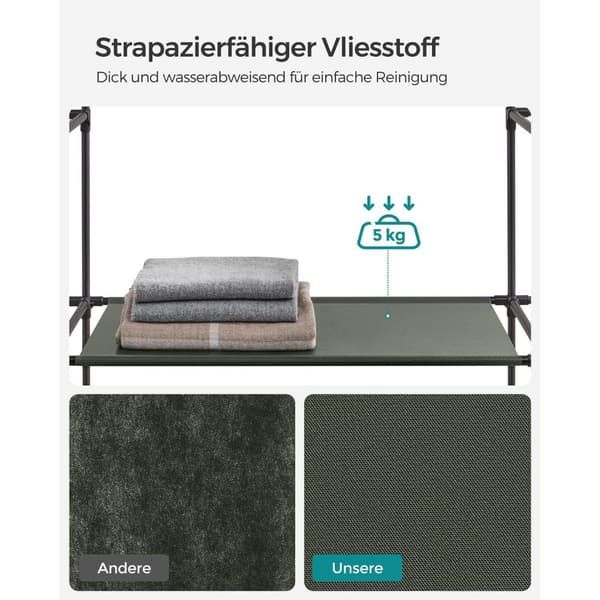 Rootz-kangaskaappi - Vaatekaapin järjestäjä - Säilytysyksikkö - Kuitukangas - Metalliputki - PP-muoviliitin - Sage Green - 45cm x 150cm x 175cm