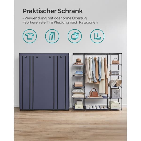 Rootz Marinblå tygskåp - Garderobsarrangör - Förvaringsenhet - Non-woven tyg - Metallrör - PP-plastkontakt - Stor storlek - Lättvikt - Enkel montering