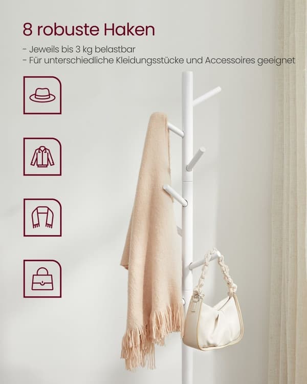Rootz knageholder - Garderobe - Fritstående knageholder - Stabil base - 8 kroge - Nem montering - Gummitræ - 47cm x 47cm x 175cm