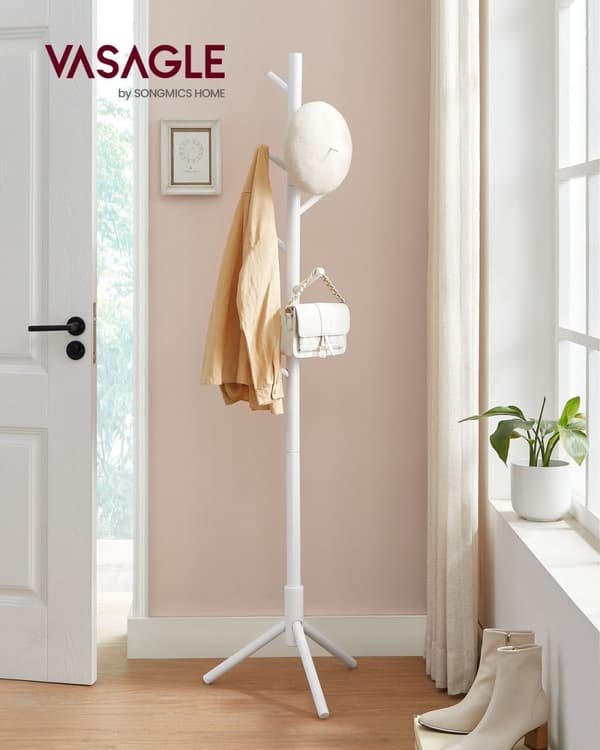 Rootz knageholder - Garderobe - Fritstående knageholder - Stabil base - 8 kroge - Nem montering - Gummitræ - 47cm x 47cm x 175cm