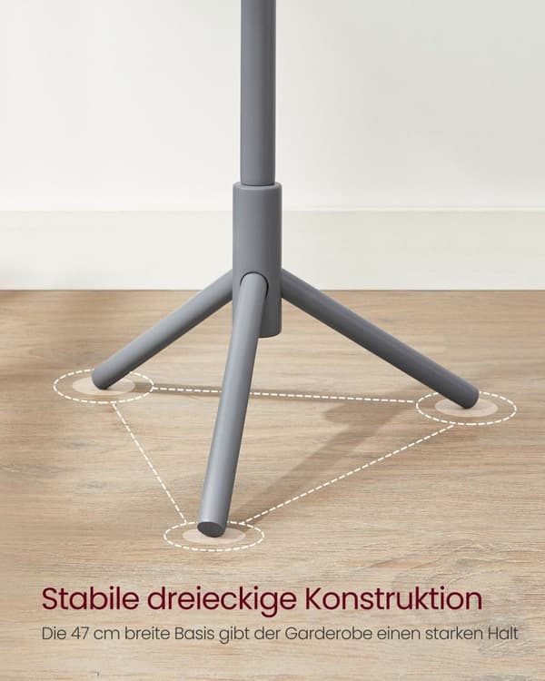 Rootz Grey naulakko - Massiivipuujalusta - Seisova vaateripustin - 24kg Kapasiteetti - 47cm x 47cm x 175cm