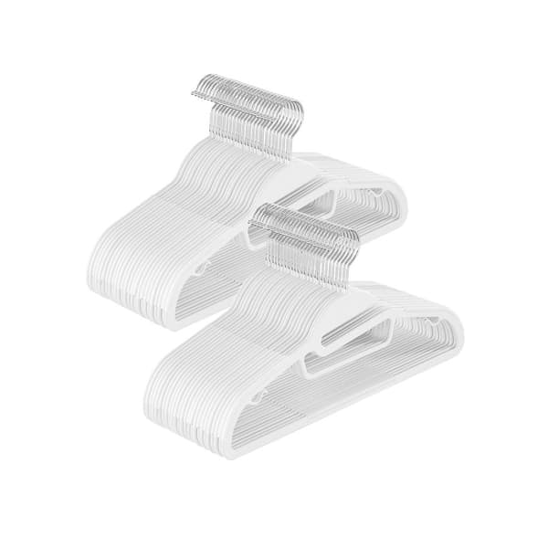 Rootz 50 Pack Vita Plast Klädhängare - ABS Plast - Metallkrok - Lättvikt - Utrymmesbesparande - Hållbar - 41,5cm x 22,5cm - Max. Lastkapacitet 5 kg