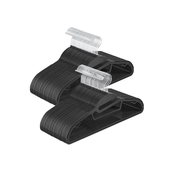 Rootz 50-pack plastklädhängare - Svarta galgar - ABS-plast - Metallkrok - Lättvikts - Utrymmesbesparande - Hållbar - 41,5 cm x 22,5 cm - Max belastnin