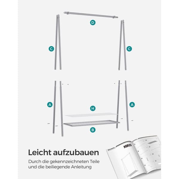 Rootz Silver Steel -vaateteline - Vaateteline - Vaateteline - Tukeva rakenne - Tilaa säästävä - Helppo koota - 33,5 cm x 92,5 cm x 153 cm