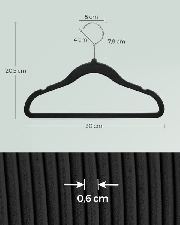 Rootz 50-pack barnklädhängare - Barnhängare - Sammetshängare - ABS-plast - Lättvikts - Platssparande - 30 cm x 20,5 cm - 2,4 kg - 3 kg Kapacitet