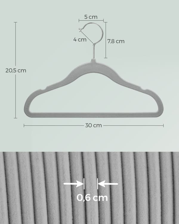 Rootz 30-pack barnklädeshängare - Dove Grey - ABS-plast - Sammet - Metallkrok - Lättvikt - Utrymmesbesparande - Slitstark - 30cm x 20,5cm