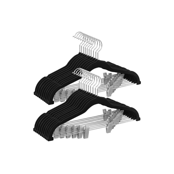 Rootz 20 Pack Velvet Bøjler - Sorte Tøj Bøjler - Pladsbesparende Bøjler - ABS Plast - Metal - Skridsikret design - 42,5 cm x 23,5 cm - 1,8 kg - 5 kg K