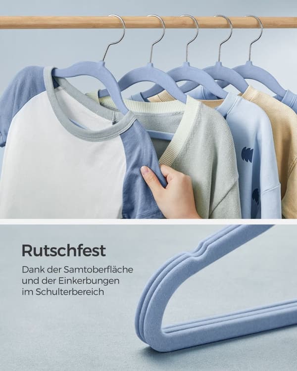 Rootz 50 Pack Lasten vaateripustimet - Vaaleansininen - ABS-muovi - Sametti - Metallikoukku - Kevyt - Tilaa säästävä - Kestävä - 30cm x 20,5cm - 2,4kg