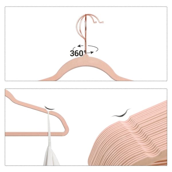 Rootz 20 Pack Velvet vaateripustimet - Rose Gold Ripustimet - ABS-muovi - Metallikoukku - Tilaa säästävä - Liukumaton - 41,5 cm x 21,5 cm x 5 kg Kapas