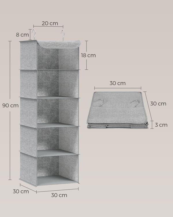 Rootz 2-pack hängande organisatör - Garderobsförvaring - Garderobsarrangör - Ovävt tyg - Bambuinsatser - Metallram - Lättvikt - Platssparande - 30 cm