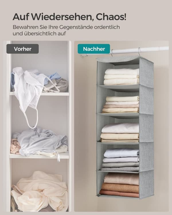 Rootz 2-pack hängande organisatör - Garderobsförvaring - Garderobsarrangör - Ovävt tyg - Bambuinsatser - Metallram - Lättvikt - Platssparande - 30 cm