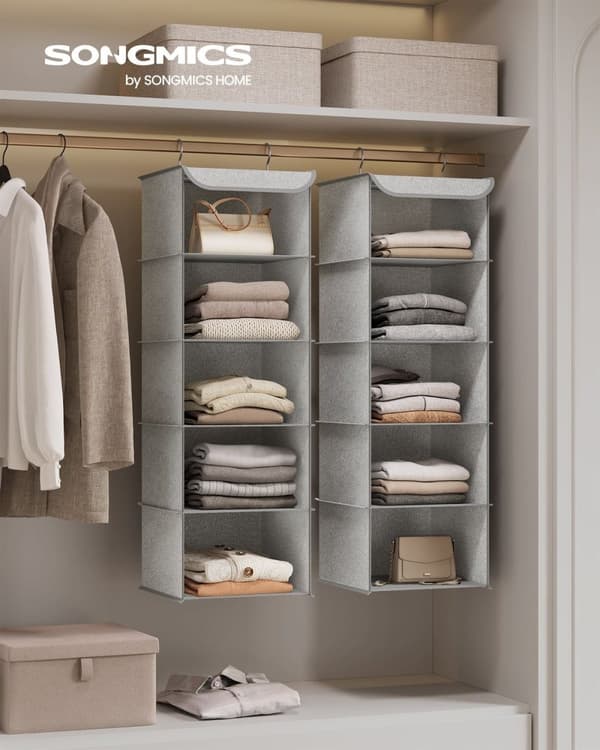 Rootz 2-pack hängande organisatör - Garderobsförvaring - Garderobsarrangör - Ovävt tyg - Bambuinsatser - Metallram - Lättvikt - Platssparande - 30 cm