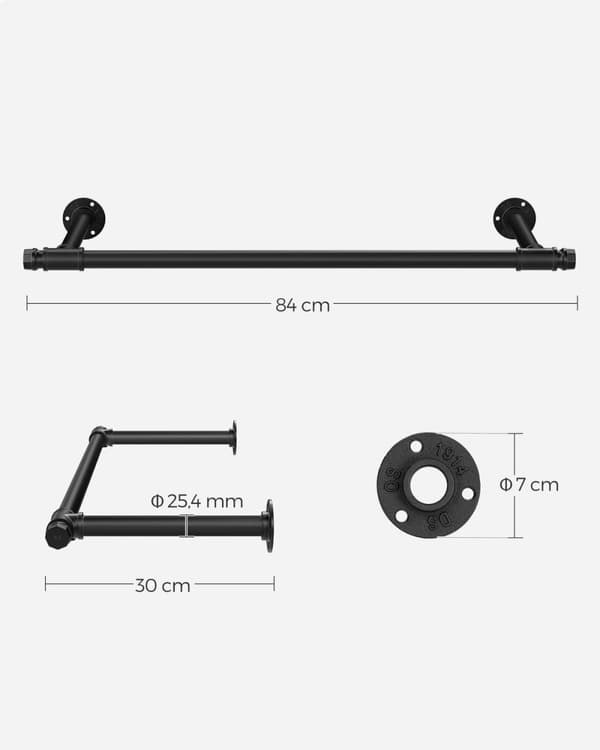 Rootz Black Steel vaatekaappitanko - vaateripustin - Vaateteline - Kevyt - Helppo koota - 30cm x 84cm x 7cm
