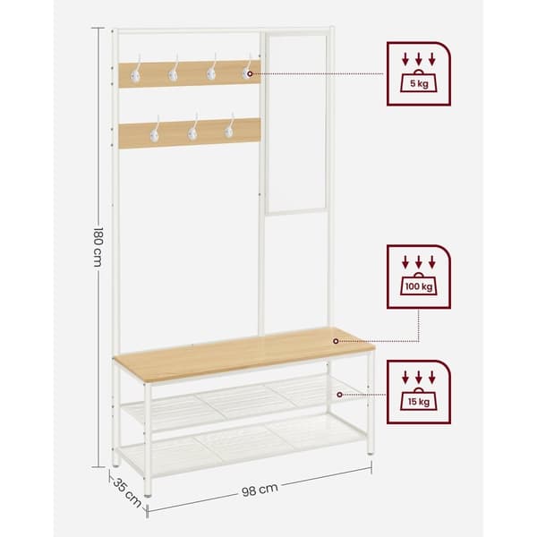 Rootz Oak White -vaatekaappi - Kaapin järjestäjä - Säilytyskaappi - Lastulevy ja teräs - 35 cm x 98 cm x 180 cm - Raskas - Helppo koota - Tilava säily