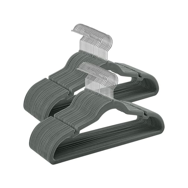 Rootz 50 Pack Velvet Tøjbøjler - Grå bøjler - Pladsbesparende bøjler - Skridsikre bøjler - Fløjlsmateriale - ABS plastik - Metalkrog - 43 cm x 22 cm -