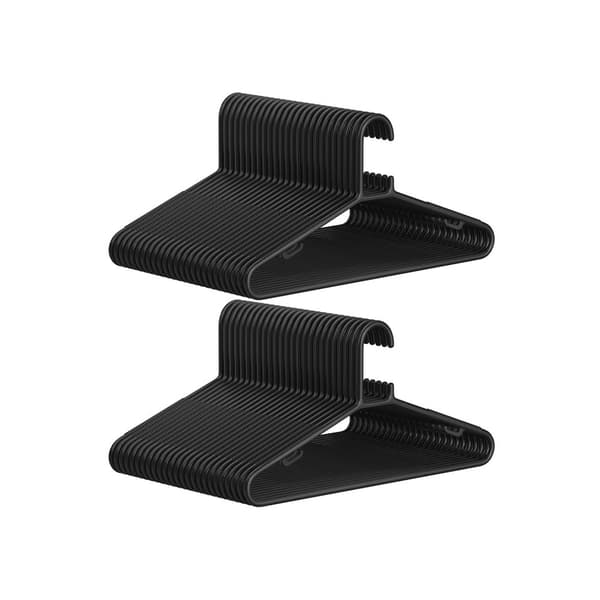 Rootz 50-pack plastklädhängare - Svarta galgar - PP-plast - Lätt - Utrymmesbesparande - Hållbar - 41,5 cm x 20,5 cm - Max belastning 2,5 kg