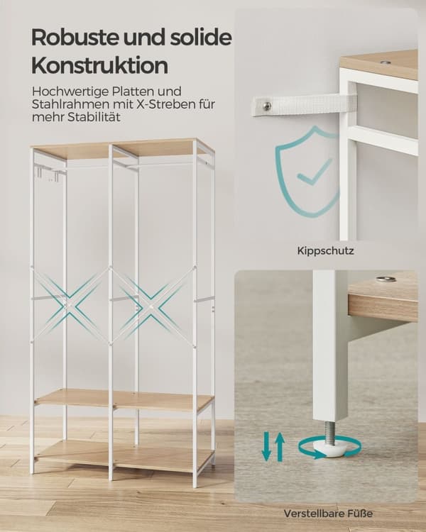 Rootz Tøjstativ Organizer - Tøjstativ - Garderobestativ - Stålspånplade - Kraftig - Naturlig beige - 40 cm x 94,5 cm x 180 cm