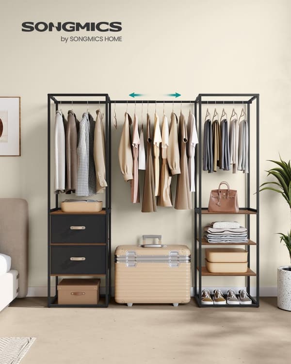 Rootz Vintage Brown Åben garderobe - Stålgarderobe - MDF-garderobe - Ikke-vævet stofgarderobe - Rummelig opbevaring - Udtrækkelig stang - Nem monterin