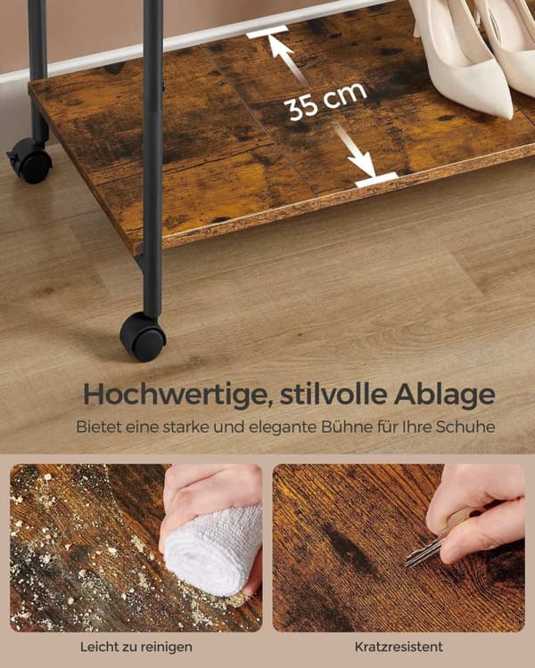 Rootz Vintage Ruskea-Musta Vaateteline - Vaateteline - Pyörivä vaatekaappi - Teräslastulevy - Heavy Duty - Kannettava - 39,6 cm x 98,5 cm x 156,8 cm