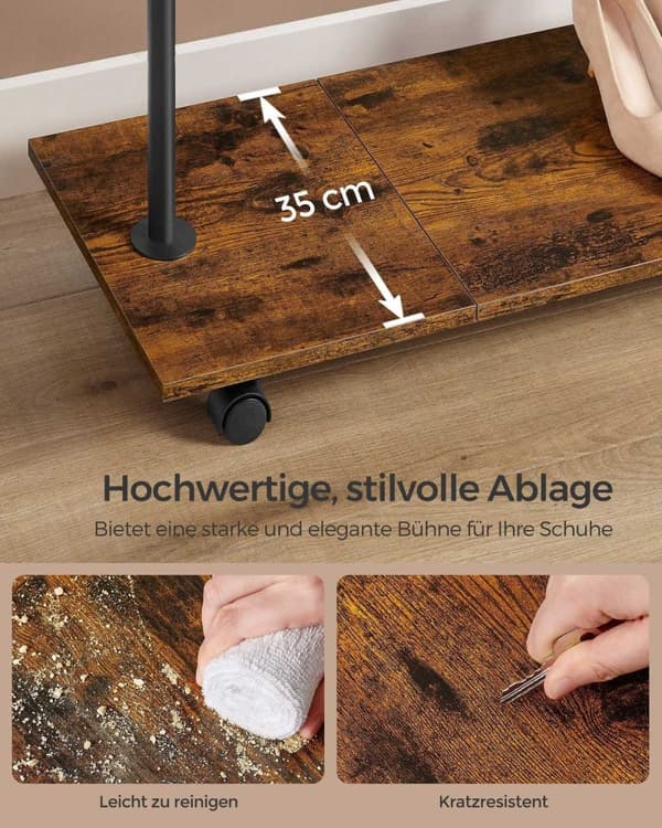 Rootz Vintage Ruskea-Musta Vaateteline - Vaateteline - Pyörivä vaatekaappi - Teräslastulevy - Heavy Duty - Kannettava - 35 cm x 98,5 cm x 160,3 cm