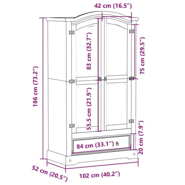 vidaXL Garderob Corona 102x52x186 cm massiv furu
