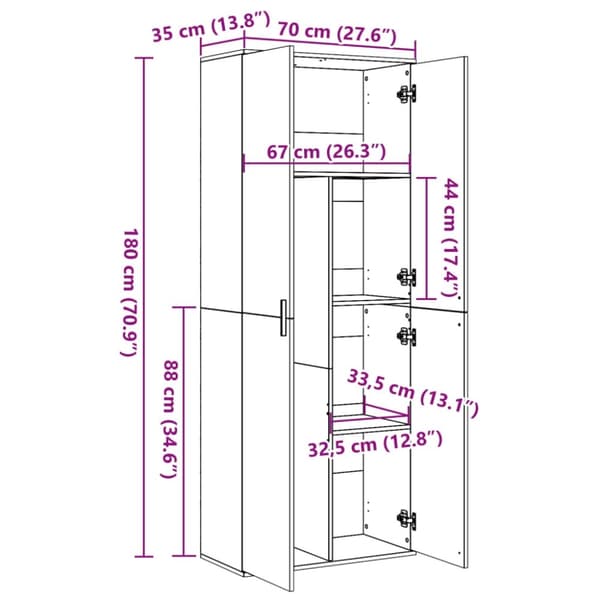 vidaXL højskab 70x35x180 cm konstrueret træ sonoma-eg