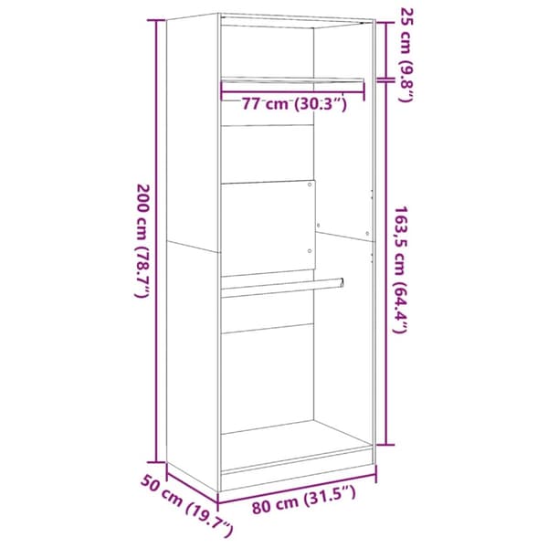 vidaXL Garderobe grå sonoma 80x50x200 cm konstruert tre