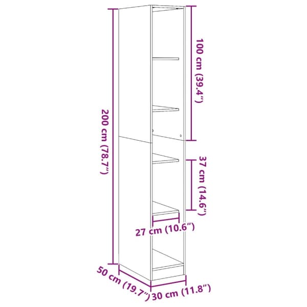 vidaXL Garderobe artisan eik 30x50x200 cm konstruert tre