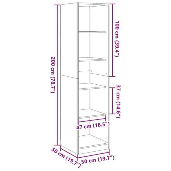 vidaXL Garderobe grå sonoma 50x50x200 cm konstruert tre